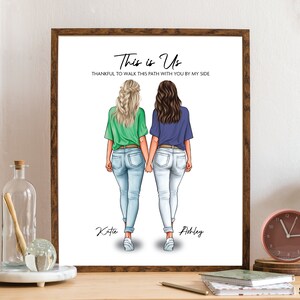 Weibliches Paar Portrait Druck, individuelles Geschenk für beste Freundinnen, LGBTQ, Freundin, Schwestern, Jahrestag, personalisierte Digitaldruck Download