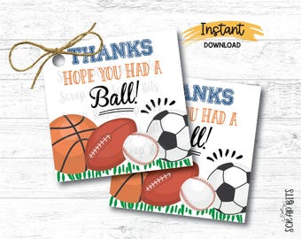 Ik hoop dat je een bal had-tags, afdrukbare tags voor sportballen, sportverjaardag, tags voor sportfeestgunst, tags voor sportbedankjes. Direct downloaden