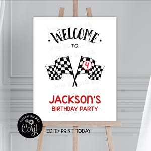 EDITABLE Racing Flags Welcome Sign Template, Printable Race Theme Party Sign, Editable Template, Digital Download