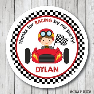 Thanks For Racing By, Race Car Stickers . Racing Birthday Party Stickers . Personalized Favor Stickers or Tags . 3 Sizes image 3
