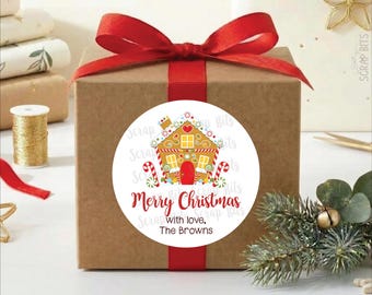 Christmas Gift Labels, Gingerbread House. Personalized To From Stickers or Tags for Gift Wrapping