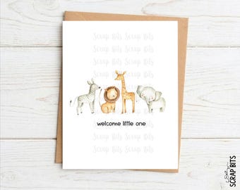 Sarfari Animals Baby Shower Card, Welcome Little One Personalized Congratulations Card