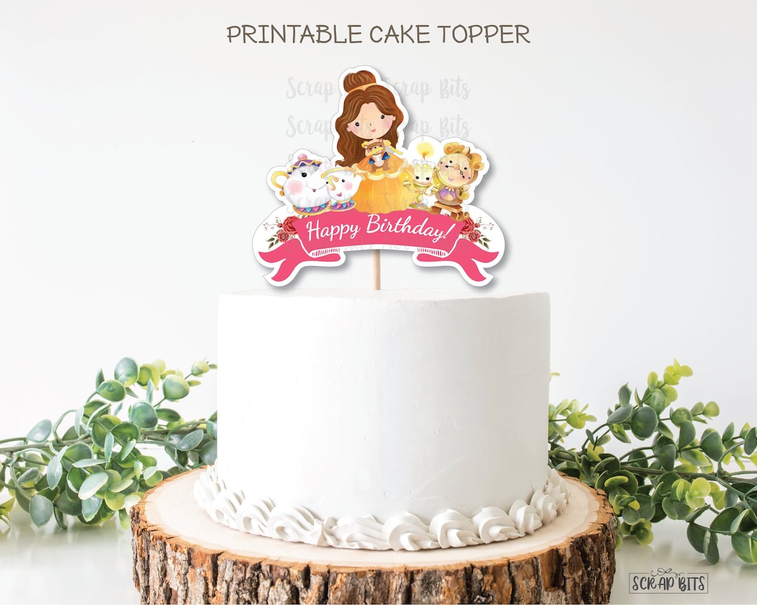 Princess Belle + Friends Cake Topper, Printable Cake Topper, Pink ...