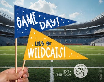 Printable Game Day Flags, Let's Go Team Mascot Pennants, Personalized Party Decor, Centerpiece, Photo Prop, Editable with Corjl
