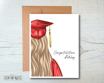 Girl Graduation Card, Personalized Female Graduate Cropped . Graduation Note Cards, Single or Set of 10