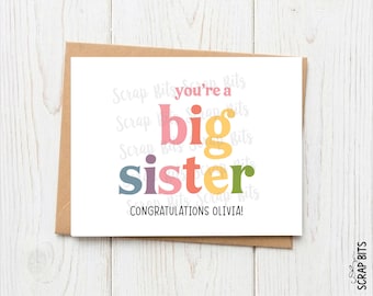 Personalized You're A Big Sister Card, Big Sis Congratulations Card for New Sibling, Retro Funk Lettering