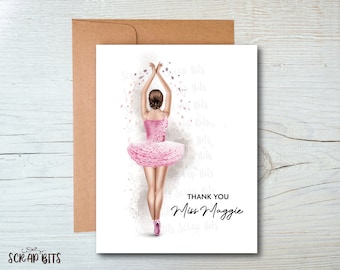 Personalized Ballerina Thank You Card . Ballet Teacher Card, Custom Ballet Thank You Card, Dance Teacher Card, Ballet Card, Ballerina Card