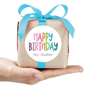 Happy Birthday Gift Stickers, Bouncy Rainbow Personalized Gift Tags, Custom Printed Labels for Goodie Bags or Presents