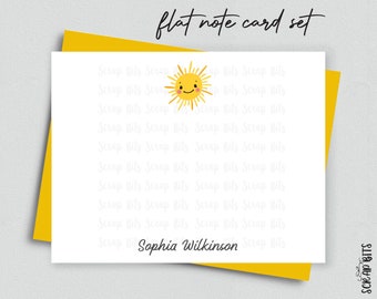 Sunshine Note Card Set, Personalized Flat Note Cards, Stationery Set