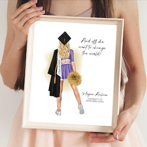 Cheerleader Graduation Portrait Print, Hip Poms, Custom Cheerleading Gift for Senior, Daughter, Friend, Niece, Digital Printable Download