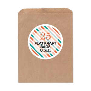 25 Flat Kraft Bags . Kraft Paper Favor Bags . 8.5 x 11 image 1