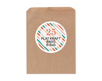 25 Flat Kraft Bags . Kraft Paper Favor Bags . 8.5" x 11"