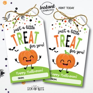 Kawaii Halloween Gift Tag, Cute Pumpkin Tags, Just A Little Treat For You Printable Halloween Treat Bag Tags, Halloween Tag Instant Download