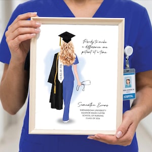 Female Nurse Graduation Digital Portrait, Personalized Senior Gift Illustration Print, Grad Party Decor