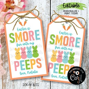 EDITABLE Easter Smores Tags, Easter Is Smore Fun With My Peeps Tags, Smore Easter Tags, Printable Easter Gift Tags image 1