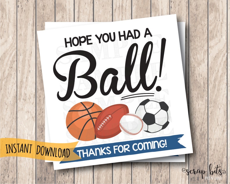 Printable Sports Birthday Tags Hope You Had A Ball Tags | Etsy