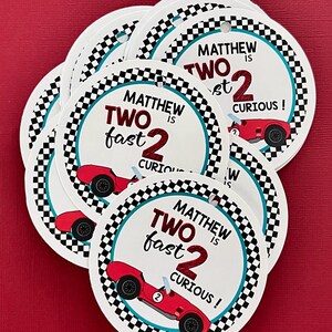 Personalized Racing 2nd Birthday Favor Labels, Two Fast 2 Curious, Stickers or Tags image 5