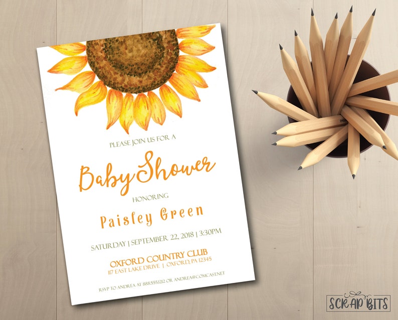 Sunflower Baby Shower Invitation Sunflower Invitation Etsy