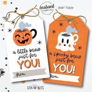 Halloween Coffee Tags, A Little Brew Just For You, Halloween Mugs, Halloween Gift Tags, Halloween Appreciation Tags, Instant Download