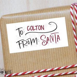 Christma Gift Stickers, From Santa Doodle Lettering, To From Personalized Name Labels or Tags for Gift Wrapping