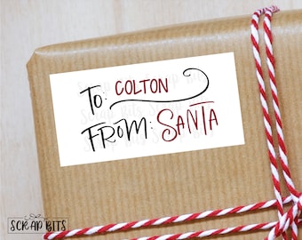 Christma Gift Stickers, From Santa Doodle Lettering, To From Personalized Name Labels or Tags for Gift Wrapping