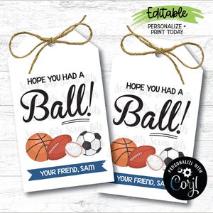 EDITIERBARE Sport-Geburtstags-Tags, Hoffnung, dass Sie einen Ball hatten, Basketball, Baseball, Fußball, Fußball druckbare Sport-Gastgeschenk Tags, Leckerli-Beutel-Tags