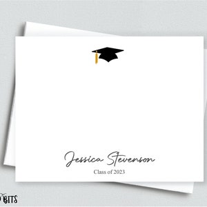 Graduation Note Card Set, Small Grad Cap Thank You Cards, Personalized Flat Note Cards, Stationery Set image 2