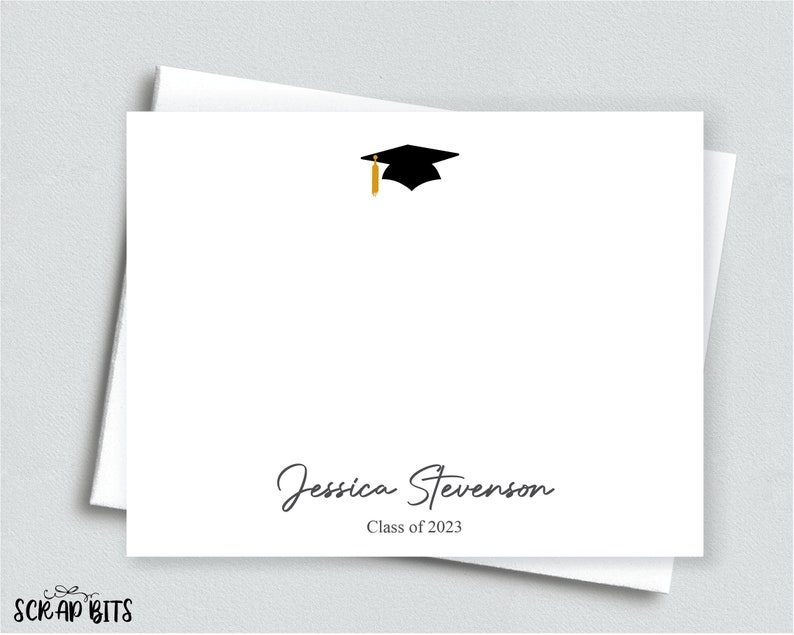 Graduation Note Card Set, Small Grad Cap Thank You Cards, Personalized Flat Note Cards, Stationery Set image 2