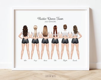 Dance Team Portrait Print, Custom Illustration, Printable Wall Art, Digital Download, Personalized Gift for Dance Company, Banquet, Coach