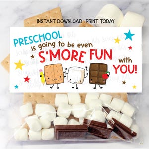 Topper para Sacola de S&#39;mores, A pré-escola vai ser divertida com S&#39;mores, Etiquetas para Sacola de Lembrancinhas do Kit S&#39;mores para Guloseimas de Volta às Aulas para Alunos, Download Instantâneo