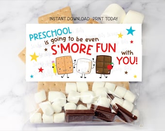 Back to School S'mores Favor Bag Topper, Preschool Snack Bag Labels, Instant Download