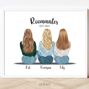 Roommates Portrait Print, Sitting Friends, Custom Besties Gift for Sisters, Cohort, Suite Mates, Personalized Digital Download