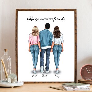 Impresión de retrato de hermanos, los hermanos son los mejores amigos, regalo personalizado para mejores amigos, compañeros de habitación, descarga digital imprimible personalizada