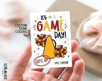 Game Day Treat Tags, Cheerleader Gift Tags, Megaphone & Pom Poms Good Luck Tag, Personalized School Spirit Tags, Team Good Luck Tags