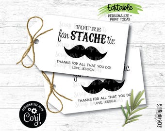 Etiquetas de bigotes editables, Eres fanático del bigote, Etiquetas de agradecimiento para maestros, Etiquetas de agradecimiento imprimibles, Etiquetas de agradecimiento para bigotes
