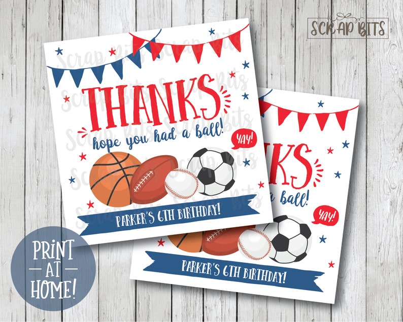 Personalized Printable Sports Party Tags Hope You Had a Ball | Etsy