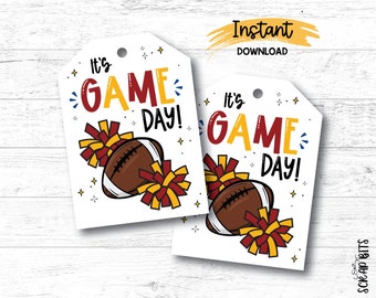 Maroon & Gold Football Game Day Tags, Printable Football Gift Tags, Football Pom Poms Good Luck Tag, Football Treat Tags . Instant Download