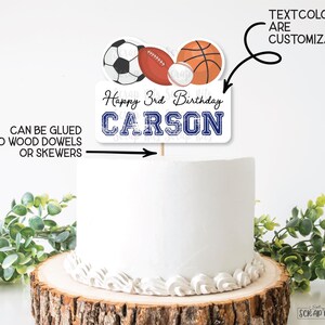Adorno para pastel editable, adorno imprimible para pastel de cumpleaños deportivo, descarga digital imprimible personalizada, fútbol americano, béisbol, baloncesto, fútbol. imagen 2