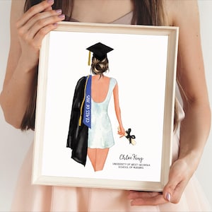Graduation Portrait Print, Half Body Custom Female Graduation Gift for Daughter, Niece, Sister, Friend . Printable Digital Download