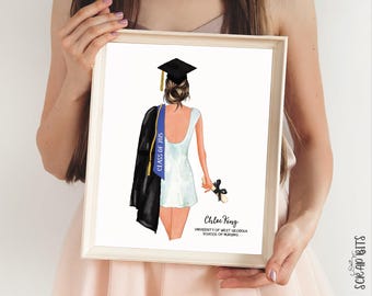 Graduation Portrait Print, Custom Illustration, Printable Wall Art, Digital Download, Personalized Graduation Gift, Half Body Diploma