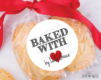 Baked with Love Stickers & Bags, Sketch Block Heart, Kitchen Labels, Baked Goods Favor Stickers, Bakery Stickers, Clear Favor Bags