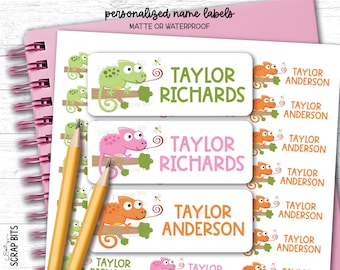 Cameleon Name Labels, Personalized Waterproof Kids Name Stickers for School, Daycare & Preschool, Custom Belonging Labels