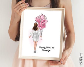 Personalized Birthday Signature Print, Sweet 16 Portrait Print, Printable Birthday Girl Signature Poster, Guest Book Alternative
