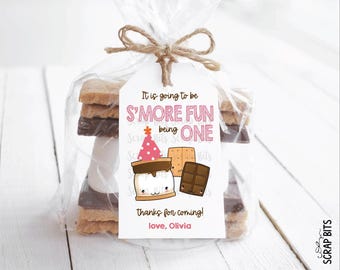 1st Birthday S'more Favor Tags & Bags, It's Going To Be S'more Fun Being One, Smore First Birthday Favor Tags . Printed + Shipped, Qty 10