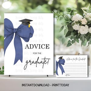 Placa para festa de formatura com laço da Marinha, Placa e cartões com dicas para formandos, Placa para mesa de festa, Jogos para festa de formatura do ensino médio, Fita Azul