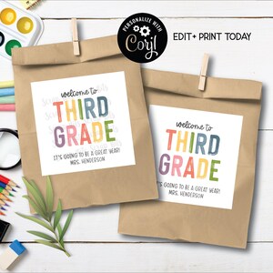 EDITABLE Back To School Tags, Pastel Rainbow Paintstroke, Welcome To Third Grade, Printable 1st Day of School Treat Tags, 3rd Grade Teacher