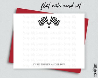 Racing Flags Note Card Set, Personalized Flat Note Cards, Stationery Set