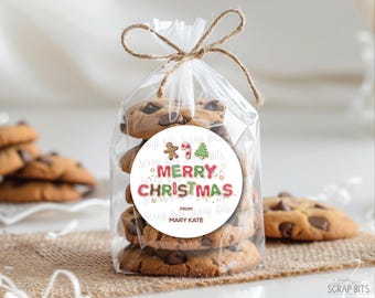 Merry Christmas Baking Labels, Letter Cookies, Personalized Custom Printed Gift Labels for Holiday Baked Goods, Treat Bags, Neighbor Gifts