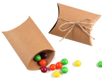 25 Small Kraft Pillow Boxes for Treats, Packaging & Gift Wrap . 3.5 x 3 x 1 inches