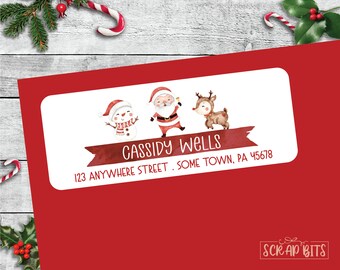 Cute Christmas Address Labels, Santa, Snowman & Reindeer Address Labels . Personalized Return Address Labels